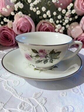 Vtg 1986 Tea Coffee Cup Saucer RSO1 Royal Sovereign USA Pink Roses Baby's Breath